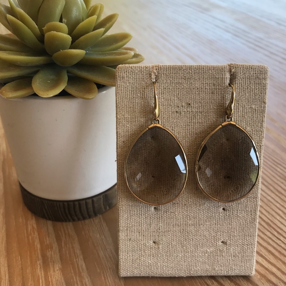 Stella & Dot taupe chalcedony tear drop earrings